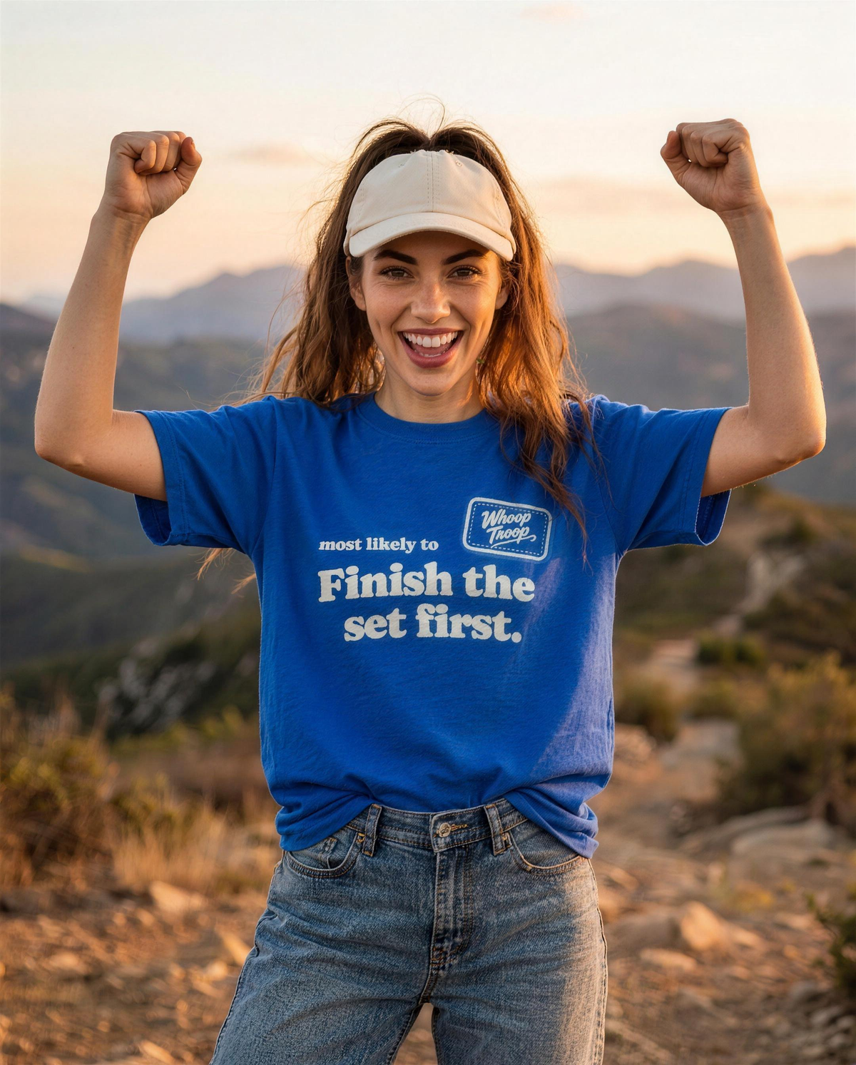 Most Likely To: Finish the Set First Tee (Dark), lifestyle photo (AI-generated model)